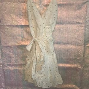 White cotton spaghetti strap daisy print dress